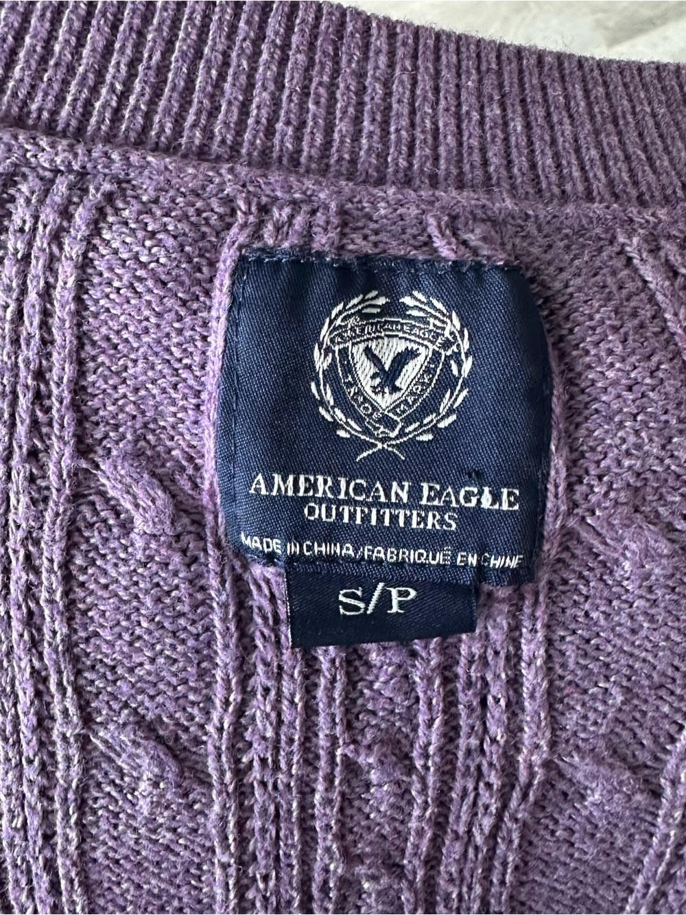 Y2K American Eagle Purple Cable Knit V-Neck Sweater Bella Swan 2000s - Picture 6 of 7